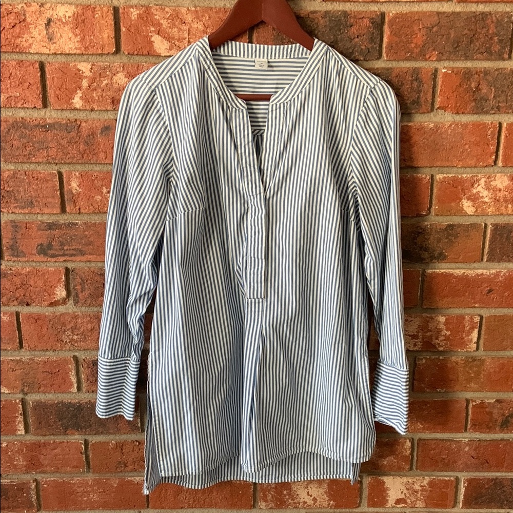 Old Navy Blue White Oxford Stripe Tunic Shirt